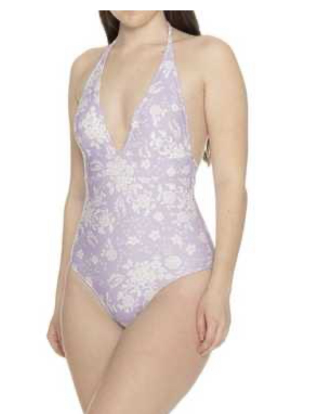 summersalt Lilac Lavender Floral Plunge One-Piece Swimsuit Size 14